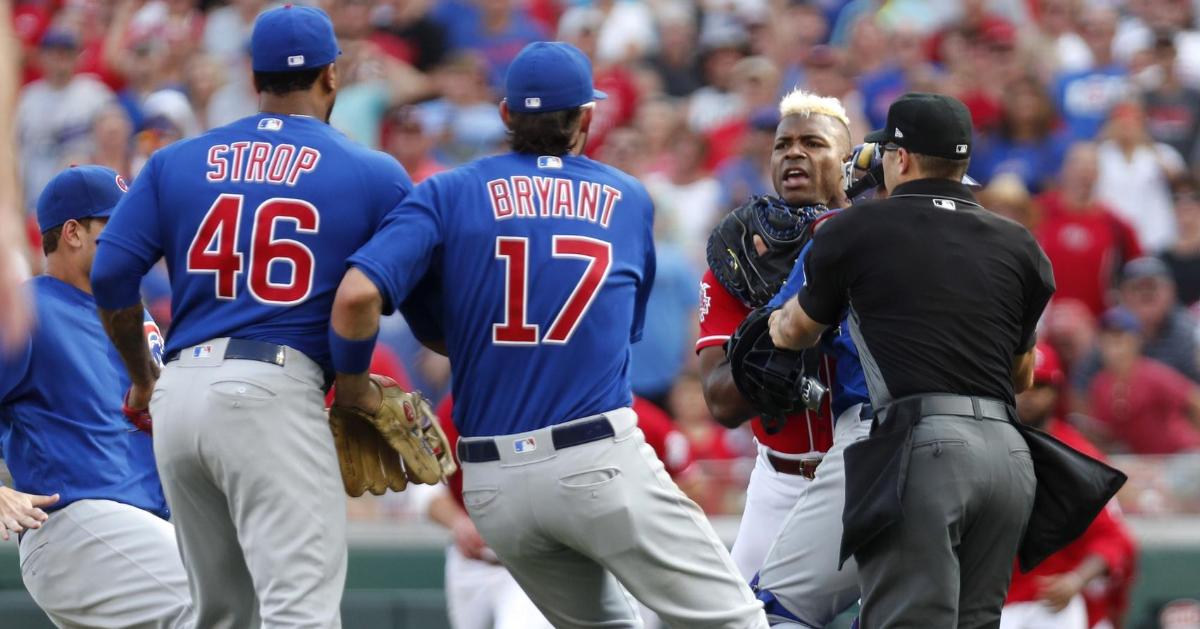 Yasiel Puig, Pedro Strop benches clear